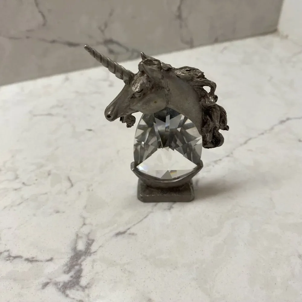 Spoontiques 1983 Pewter and Crystal Prism Miniature Pewter‎ Unicorn Figurine